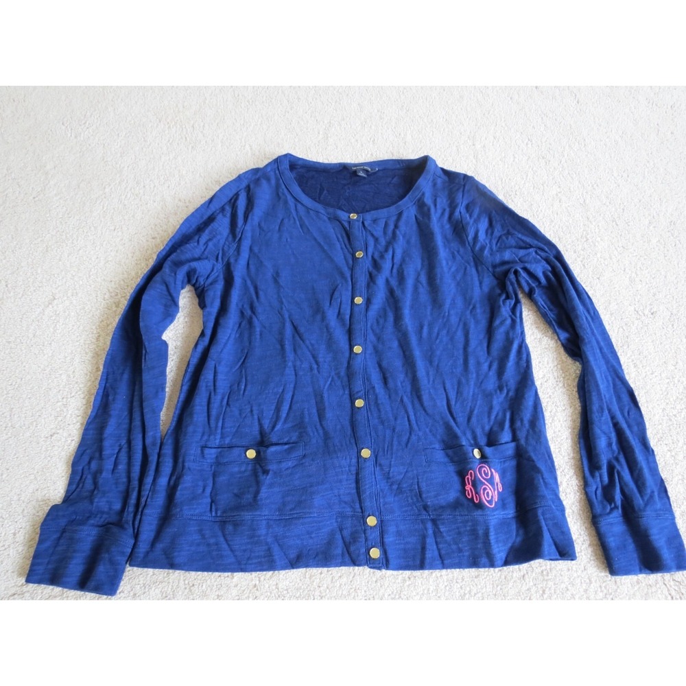 Women's Lands End Deep Blue Button Down Blouse Shirt Size 14-16 Large KSM